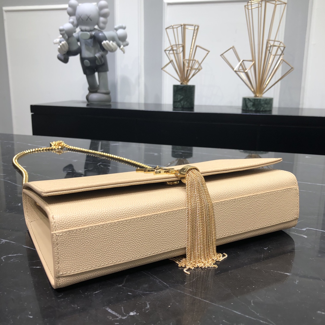 Saint Laurent Kate Tassel Medium Grain Calfskin Shoulder Bag Beige 354119 Gold